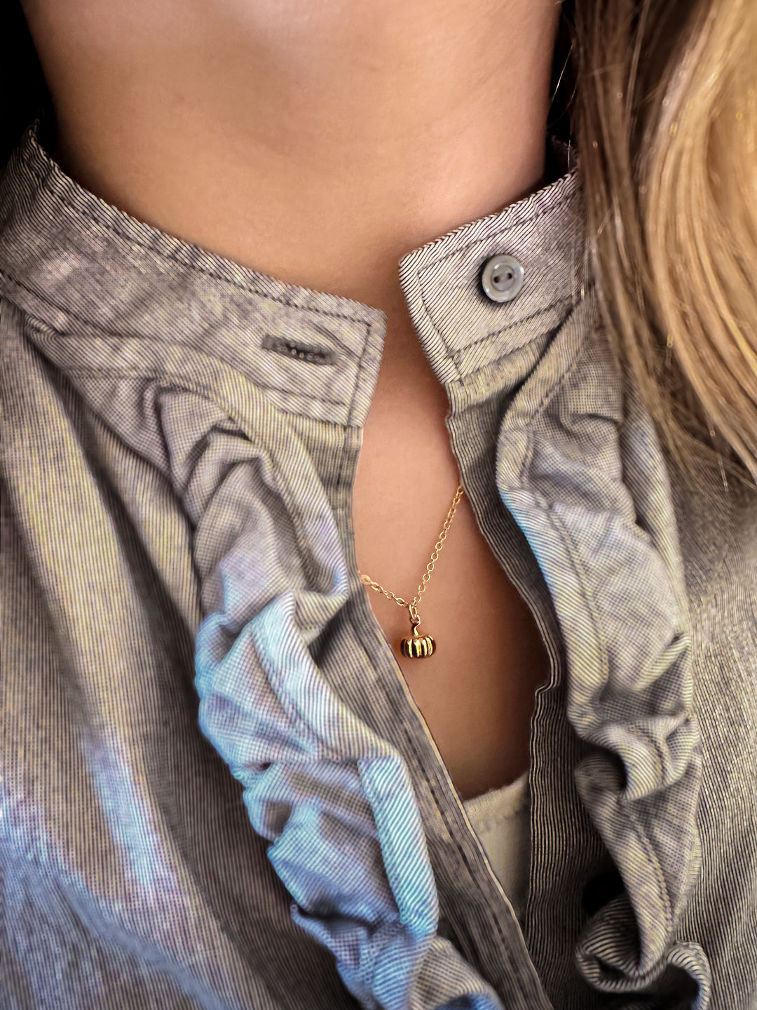 Gold Pumpkin Charm Necklace