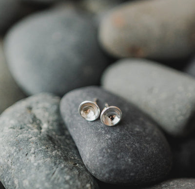 Concave Disc Stud Earrings - Barberry + Lace