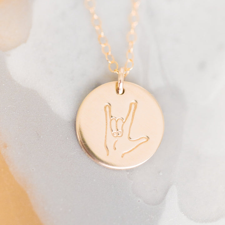 ASL 'I Love You' Sign Language Disc Necklace