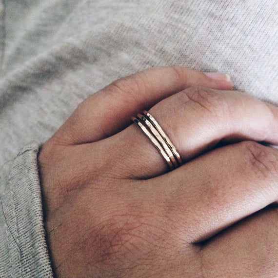 Thin Hammered Band Stacking Rings
